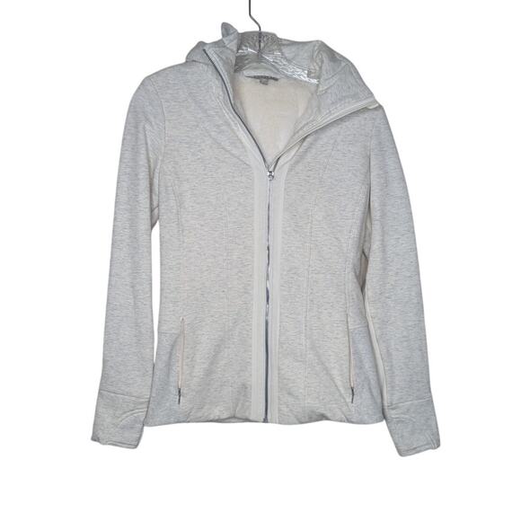 Athleta Luxe Victory fur lined hoodie jacket ivory pockets size extra small - Picture 4 of 11